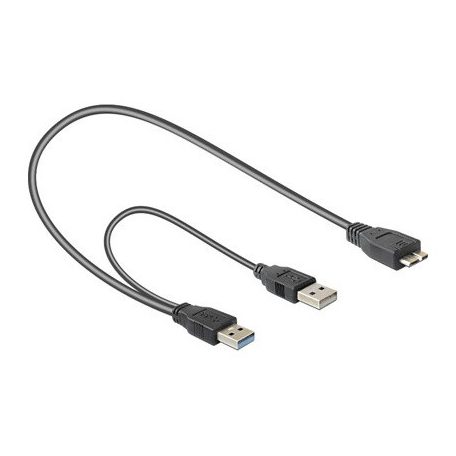 DeLock USB 3.0 type A male + USB type A male > USB 3.0 type Micro-B male Kábel 0,6m Black