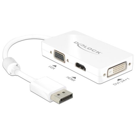 DeLock Displayport 1.1 male > VGA/HDMI/DVI-D (Dual Link) female Passive Adapter White