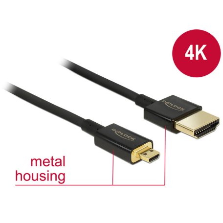 DeLock Cable High Speed ​​HDMI Ethernet - HDMI-A male> HDMI Micro-D dugó 3D 4K 1,5 m Slim High Quality