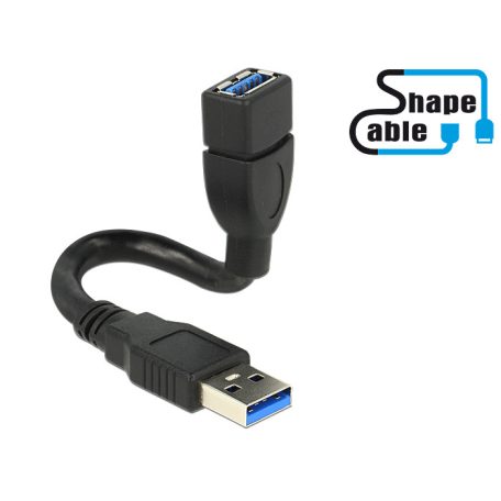 DeLock Cable USB 3.0 A male > USB 3.0 A female ShapeCable 0,15m Black