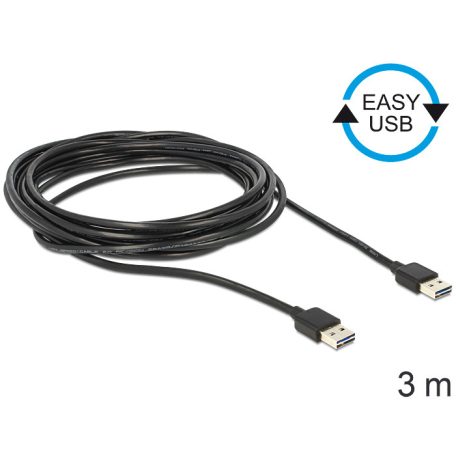 DeLock Cable EASY-USB 2.0 Type-A male > EASY-USB 2.0 Type-A male 3m Black