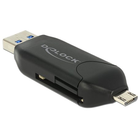 DeLock microUSB OTG + USB3.0 A male Card Reader Black