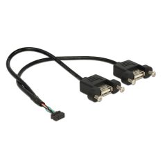   DeLock Cable USB 2.0 pin header female 2.00 mm 10 pin > 2x USB 2.0 Type-A female panel-mount 25cm