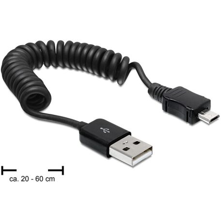 DeLock Cable USB 2.0-A male > USB micro-B male coiled cable 0,6m Black