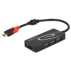   DeLock External USB 3.1 Gen 1 Hub USB Type-C > 3xUSB Type-A + 2Slot SD Card Reader Black