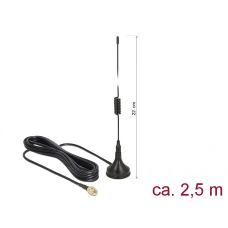 DeLock LTE Antenna SMA plug 2 dBi fixed omnidirectional with connection cable RG-174 2,5m outdoor Black