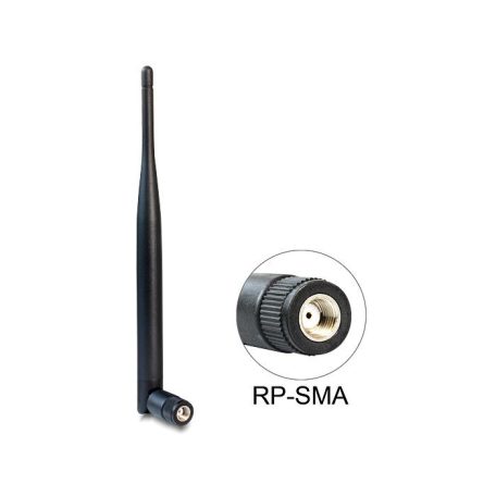 DeLock WLAN 802.11 b/g/n Antenna RP-SMA plug 5 dBi omnidirectional with tilt joint Black