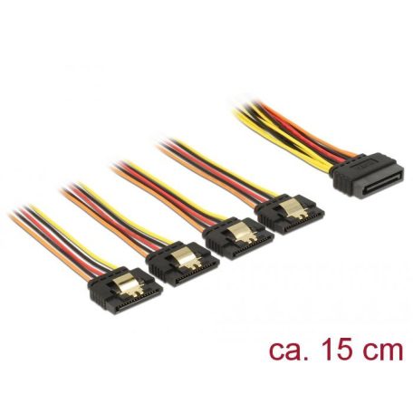 DeLock SATA 15 pin power plug with latching function > SATA 15 pin power receptacle 4x straight 15cm cable