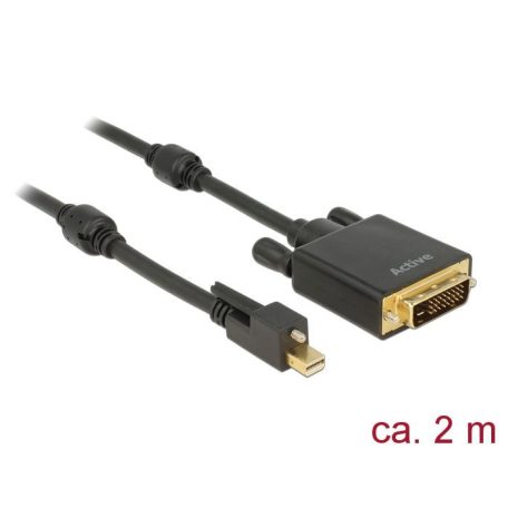 DeLock MiniDisplayPort 1.2 male with screw > DVI-D (24+1 Dual Link) male 4K Active 2m cable Black