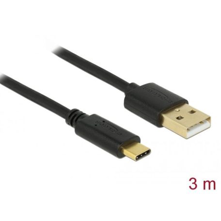 DeLock USB 2.0 Type-A to Type-C 3m cable Black