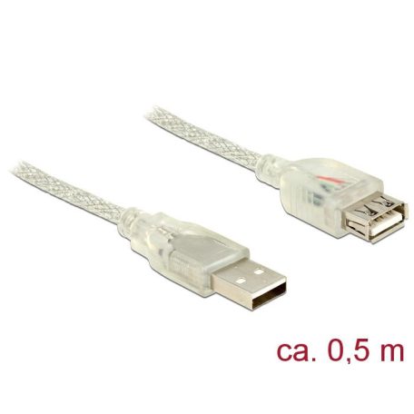 DeLock Extension cable USB 2.0 Type-A male > USB 2.0 Type-A female 0,5m transparent