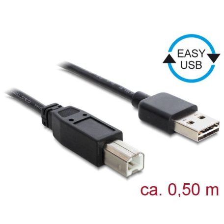 DeLock EASY-USB 2.0 Type-A male > USB 2.0 Type-B male cable 0,5m Black