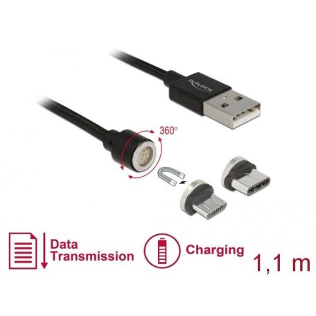 DeLock Magnetic USB Data and Charging Cable Set for Micro USB / USB Type-C 1,1m Black