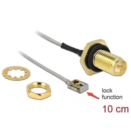 DeLock Antenna Cable RP-SMA jack bulkhead to MHF® I LK plug 1.13 10 cm thread length 10 mm splash proof