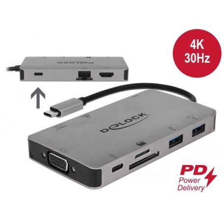 DeLock USB Type-C Docking Station 4K - HDMI/VGA/USB 3.1/SD/LAN/PD 3.0