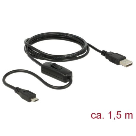 DeLock Charging Cable USB 2.0 Type-A male > USB 2.0 Micro-B male with switch for Raspberry Pi 1,5m