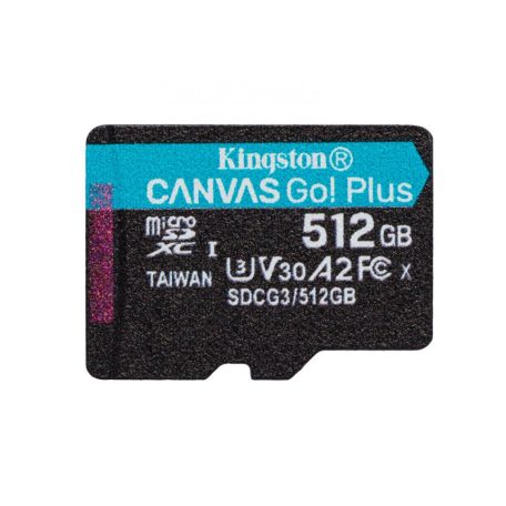 Kingston 512GB microSDXC Canvas Go! Plus Class 10 170R A2 U3 V30 Card adapter nélkül