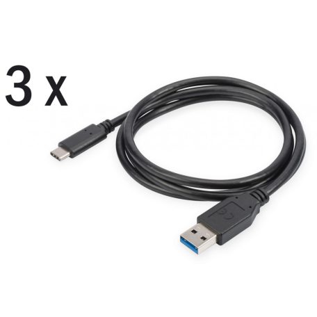 Assmann USB Type-C charger/Data cable set, type C - A 1m Black (3-pack)