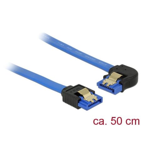 DeLock SATA 6 Gb/s receptacle straight > SATA receptacle left angled 50cm blue with gold clip cable