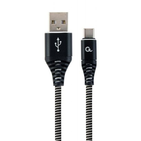 Gembird CC-USB2B-AMCM-1M-BW Premium cotton braided Type-C USB charging and data cable 1m Black/White