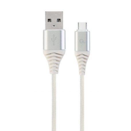 Gembird CC-USB2B-AMCM-1M-BW2 Premium cotton braided Type-C USB charging and data cable 1m Silver/White