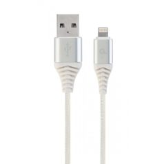   Gembird CC-USB2B-AMLM-1M-BW2 Lightning Premium cotton braided 8-pin charging and data cable 1m Silver/White