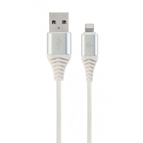 Gembird CC-USB2B-AMLM-1M-BW2 Lightning Premium cotton braided 8-pin charging and data cable 1m Silver/White