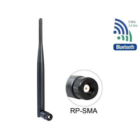 DeLock WLAN 802.11 ac/a/b/g/n Antenna RP-SMA plug 4 - 5 dBi omnidirectional with tilt joint Black