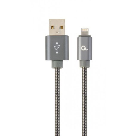 Gembird CC-USB2S-AMLM-1M-BG Lightning Premium spiral metal 8-pin charging and data cable 1m Metallic Grey