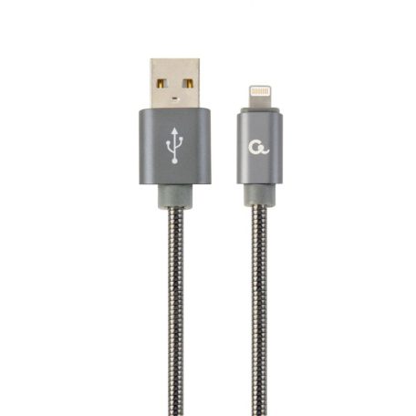 Gembird CC-USB2S-AMLM-1M-BG Lightning Premium spiral metal 8-pin charging and data cable 1m Metallic Grey