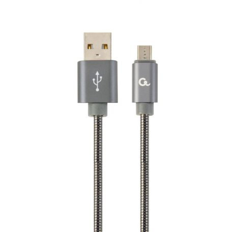 Gembird CC-USB2S-AMmBM-1M-BG microUSB Premium spiral metal charging and data cable 1m Metallic Grey