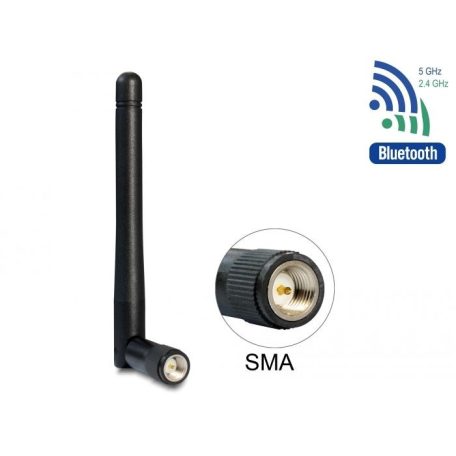 DeLock WLAN 802.11 ac/a/b/g/n Antenna SMA plug 2 dBi omnidirectional with tilt joint Black