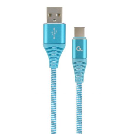 Gembird CC-USB2B-AMCM-1M-VW Premium cotton braided Type-C USB charging and data cable 1m Turquoise Blue/White