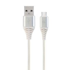   Gembird CC-USB2B-AMCM-2M-BW2 Premium cotton braided Type-C USB charging and data cable 2m Silver/White