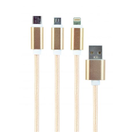 Gembird CC-USB2-AM31-1M-G USB 3-in-1 Charging cable 1m Gold