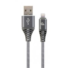   Gembird CC-USB2B-AMLM-1M-WB2 Lightning Premium cotton braided 8-pin charging and data cable 1m Space Grey/White