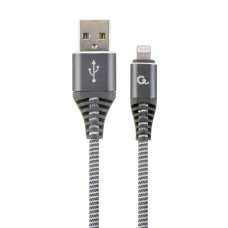 Gembird CC-USB2B-AMLM-1M-WB2 Lightning Premium cotton braided 8-pin charging and data cable 1m Space Grey/White