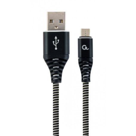 Gembird CC-USB2B-AMmBM-1M-BW Premium cotton braided Micro-USB charging and data cable 1m Black/White