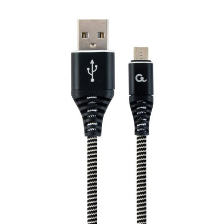 Gembird CC-USB2B-AMmBM-2M-BW Premium cotton braided microUSB charging and data cable 2m Black/White