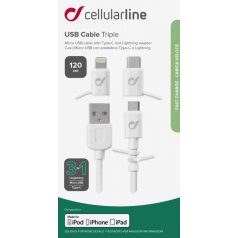   Cellularline USB cable with three Lightning adapters + micro USB + USB-C cable 1m White