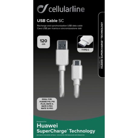 Cellularline USB data cable SC with USB-C connector Huawei SuperCharge technology cable 1,2m White