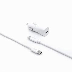   FIXED autós töltő készlet, USB-C kimenet, USB-C/USB-C kábel 1 méteres, PD támogatás 18W, fehér