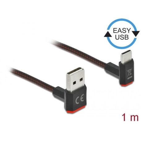 DeLock EASY-USB 2.0 Cable Type-A male to USB Type-C male angled up/down 1m Black