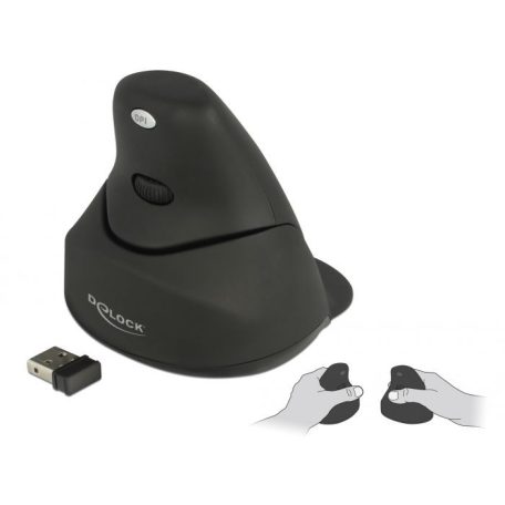 DeLock Ergonomic vertical Laser 4-button mouse 2.4 GHz wireless left/right handers Black