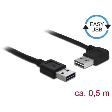 DeLock EASY-USB 2.0 Type-A male > EASY-USB 2.0 Type-A male angled left/right 0,5m Cable Black