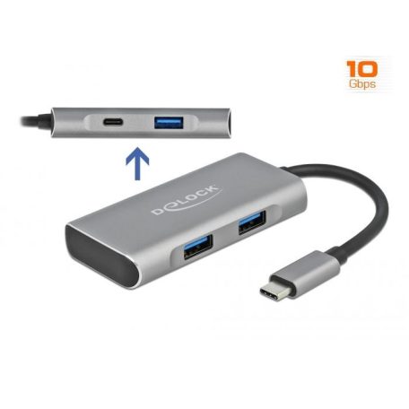 DeLock External USB 3.2 Gen 2 USB Type-C Hub with 3x USB Type-A and 1x USB Type-C Silver