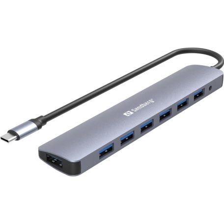 Sandberg USB-C to 7 x USB 3.0 Hub Silver