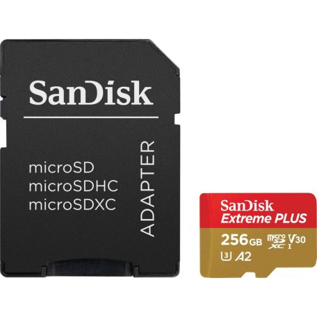 Sandisk 256GB microSDXC Extreme Plus Class 10 U3 A2 C10 V30 + adapterrel