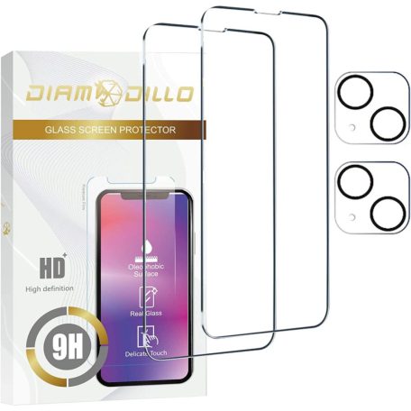 Diamodillo iPhone 14/15 Pro Max 9H Surface Hardness Oil Resistant WaterProof Glossy (2db kijelző és kamera lencse védő)