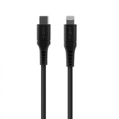   FIXED rövid szilikon töltő- és adatkábel, USB-C/Lightning csatlakozók, PD támogatás, 0,5 m, MFI, fekete